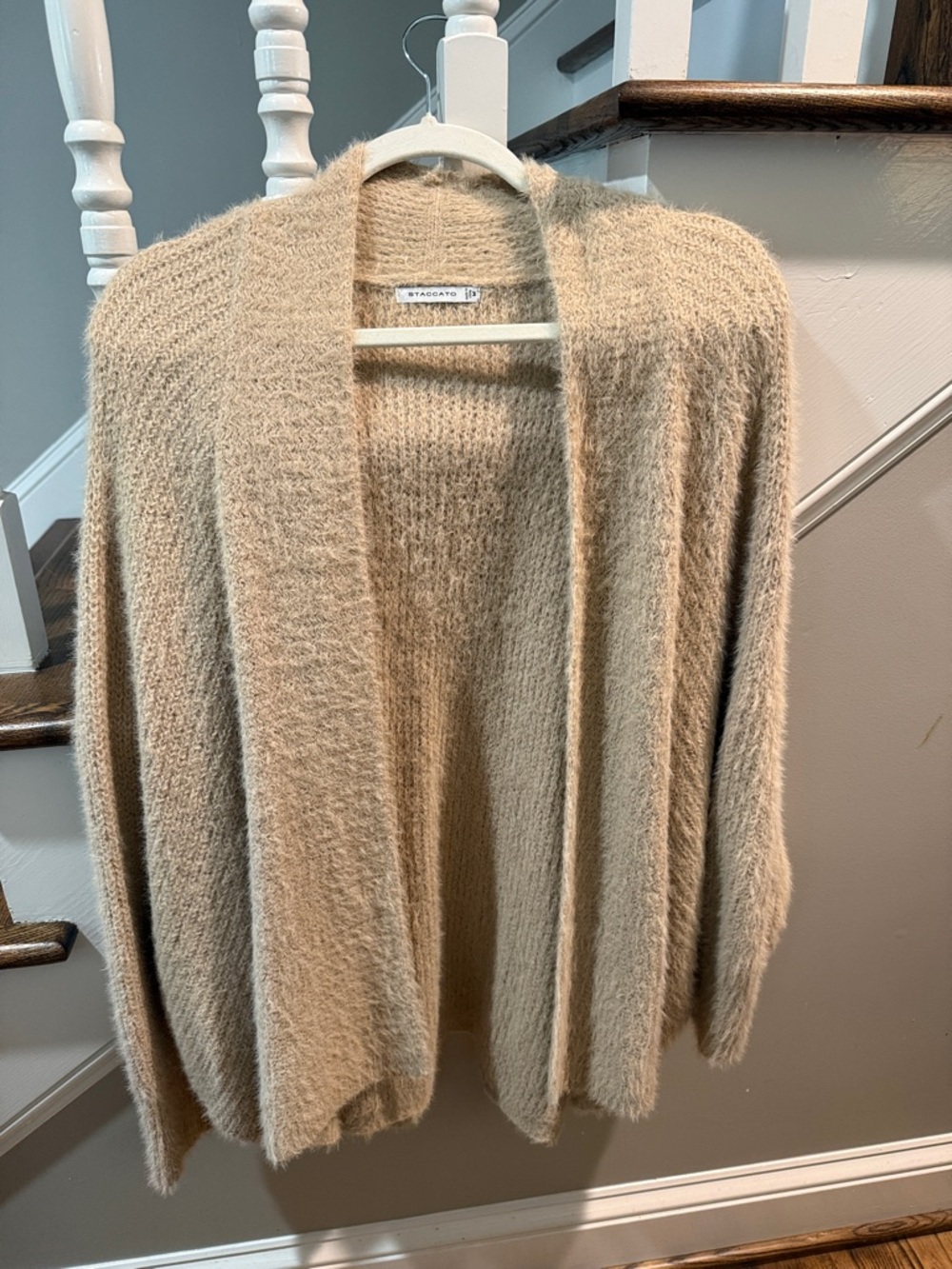 Staccato Beige Open-Front Fuzzy Cardigan